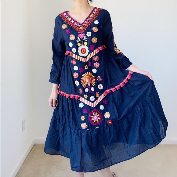 LAST PIECE - Embroidered tassel cotton linen dress - Picture 6 of 8